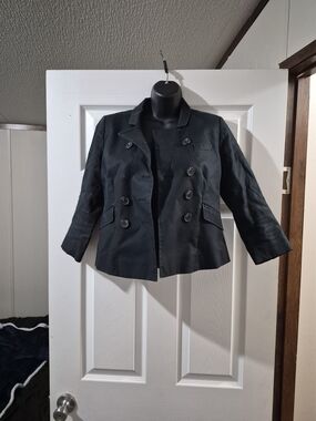 LOFT Black Double-Breasted Pea Coat